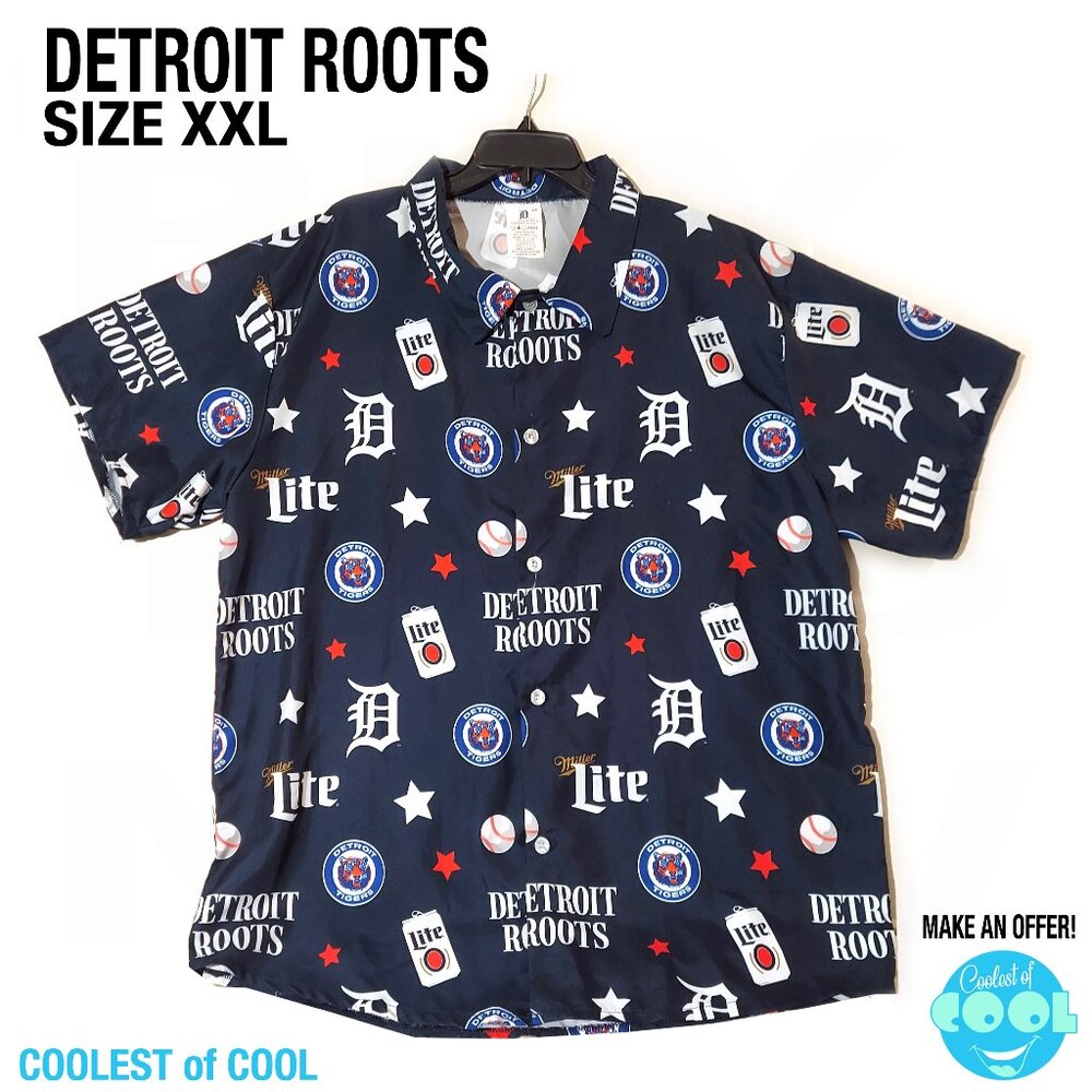 Detroit Roots Miller Lite Detroit Tigers all over print shirt size men's XXL